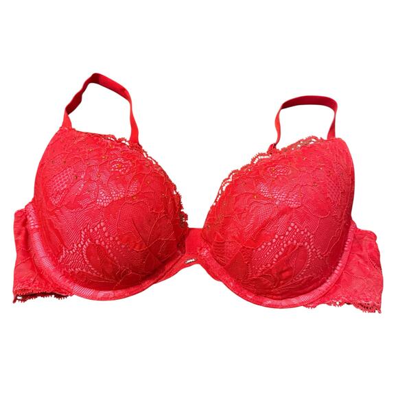 Victoria's Secret Red lace plunge push up bra with bling Size 36C 36 C - Picture 1 of 7